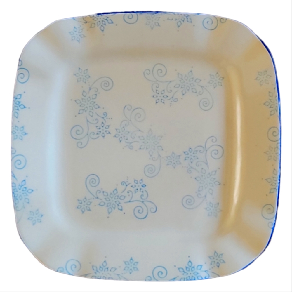 1 Vtg Temp-tations Presentable Ovenware Floral Lace Blue Sq Salad Dessert Plate